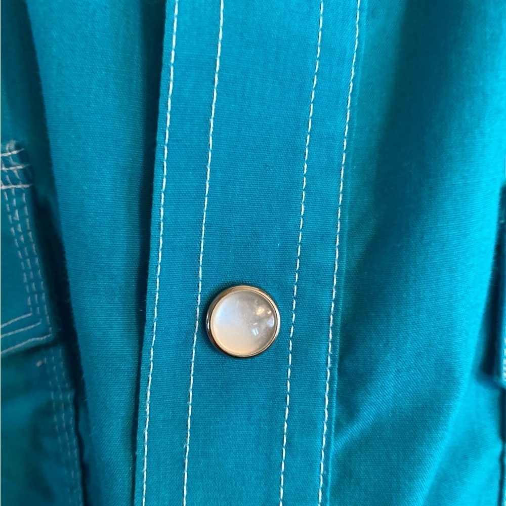vintage Blair teal aqua rockabilly western button down pearl-snap cowboy shirt - Picture 10 of 13
